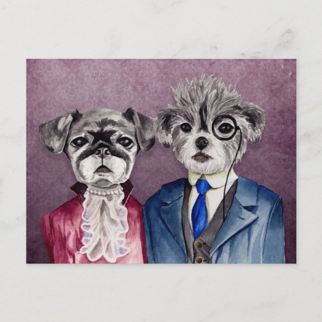 Vintage Hunde Kunst Postkarte (Vorderseite)