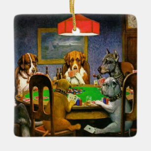 Vintage Hunde spielen Poker Keramikornament