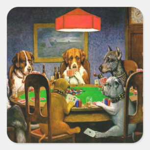 Vintage Hunde spielen Poker Quadratischer Aufkleber