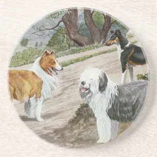 Vintage Hunde-Trio Sandstein Untersetzer