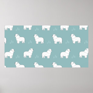 Vintage Hundeillustrierung in Great Pyrenäen nahtl Poster