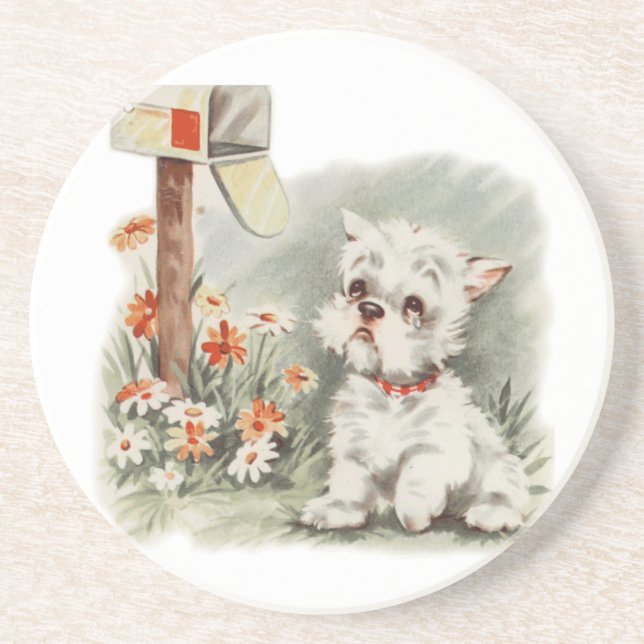 Vintage-Hundekunst-Unterlage Sandstein Untersetzer (Vorne)