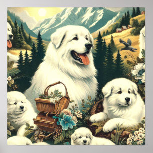 Vintage Hundelikation in den Pyrenäen Poster