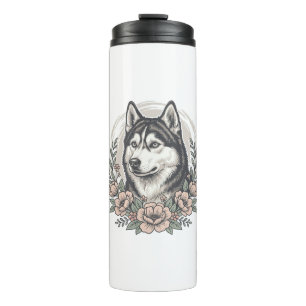 Vintage-Husky-Blumen-Portrait-Shirt-Design_1 Thermosbecher