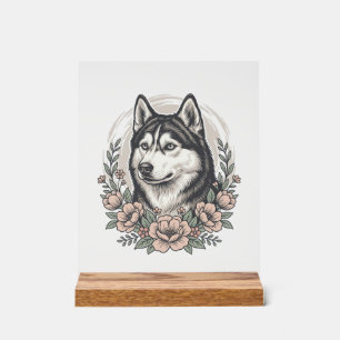 Vintage-Husky-Blumenportrait-Shirt-Design_1 Acrylschild