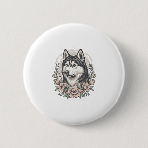 Vintage-Husky-Blumenportrait-Shirt-Design_1 Button