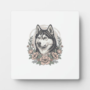 Vintage-Husky-Blumenportrait-Shirt-Design_1 Fotoplatte