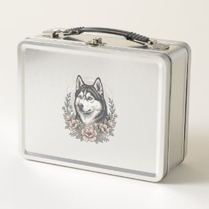 Vintage-Husky-Blumenportrait-Shirt-Design_1 Metall Brotdose