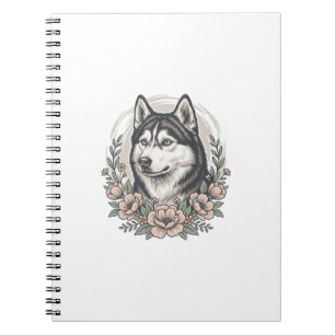 Vintage-Husky-Blumenportrait-Shirt-Design_1 Notizblock