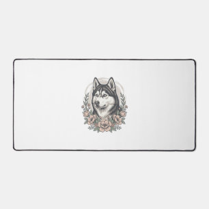Vintage-Husky-Blumenportrait-Shirt-Design_1 Schreibtischunterlage