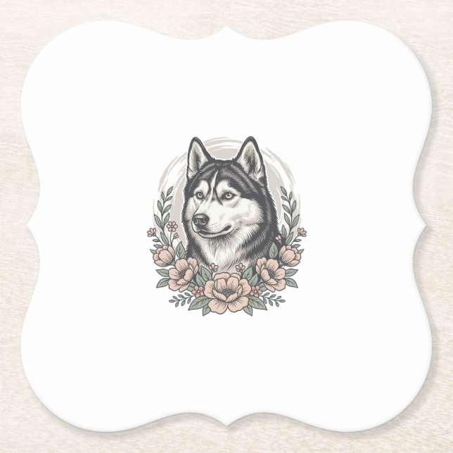Vintage-Husky-Blumenportrait-Shirt-Design_1 Untersetzer (Vorderseite)