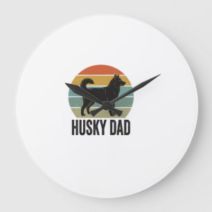 Vintage Husky Dad Retro Hund Vektor Design_1 Große Wanduhr