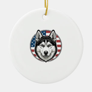Vintage Husky Patriotischer Hund Vektor-Shirt Desi Keramik Ornament