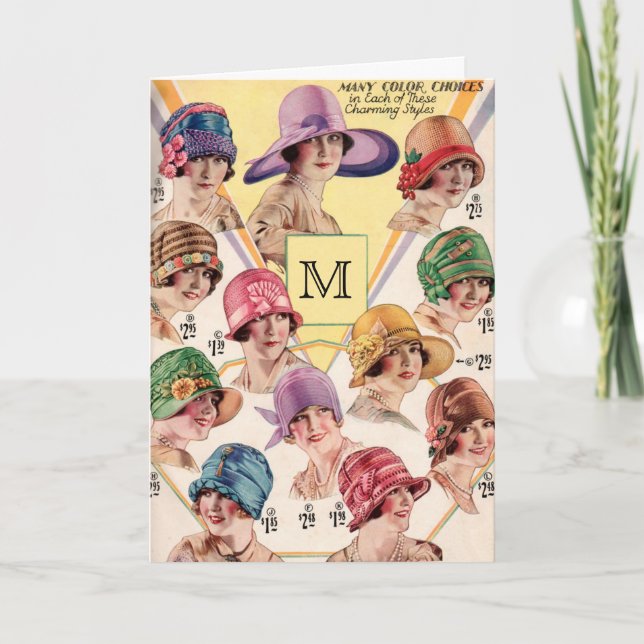 Vintage Hut-kundenspezifische Monogrammgrußkarten (Vorderseite)