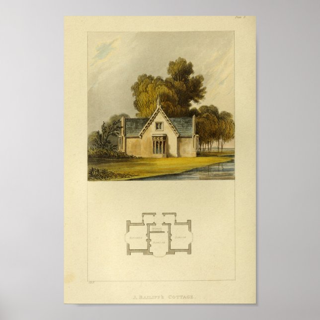 Vintage Hütte 1818 House Design Layout Drucken Poster (Vorne)