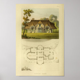 Vintage Hütte 1818 House Design Layout Drucken Poster