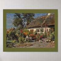 Vintage Hütte Garten mit Blume und Hühnern