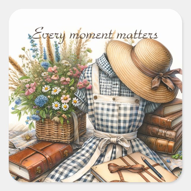 Vintage Hütte-Kern Picknick Quadratischer Aufkleber (Vorderseite)