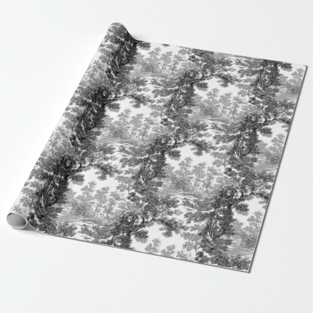 Vintage Hütte Landschaft Toile-Black & White Geschenkpapier (Ungerollt)