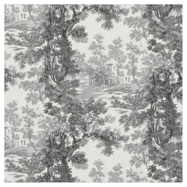 Vintage Hütte Landschaft Toile-Black & White Stoff (Nahaufnahme)