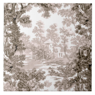 Vintage Hütte Landschaft Toile Brown & White Fliese