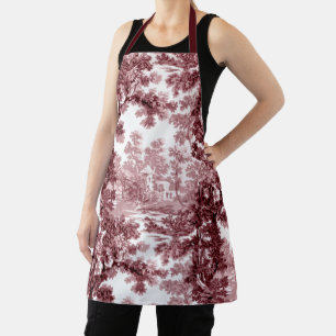 Vintage Hütte Landschaft Toile Rosa & Weiß Schürze