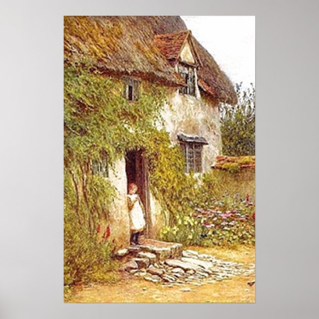 Vintage Hütte Mädchen Stehend in der Tür Poster (Vorne)