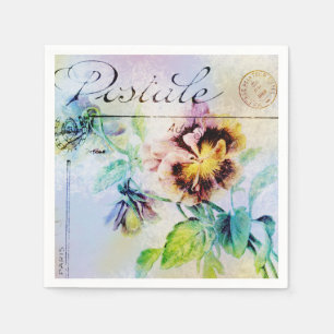 Vintage Hütte Pansy-Blumenpostkarte Serviette