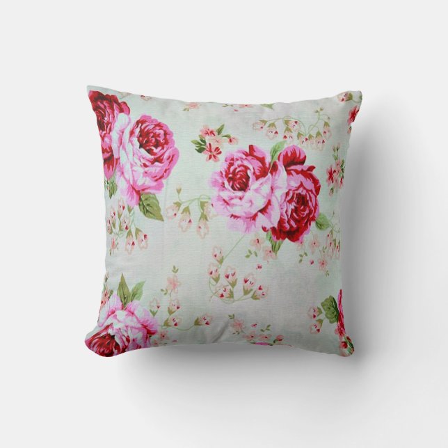 Vintage Hütte Rose Blumendekor Kissen (Vorderseite)