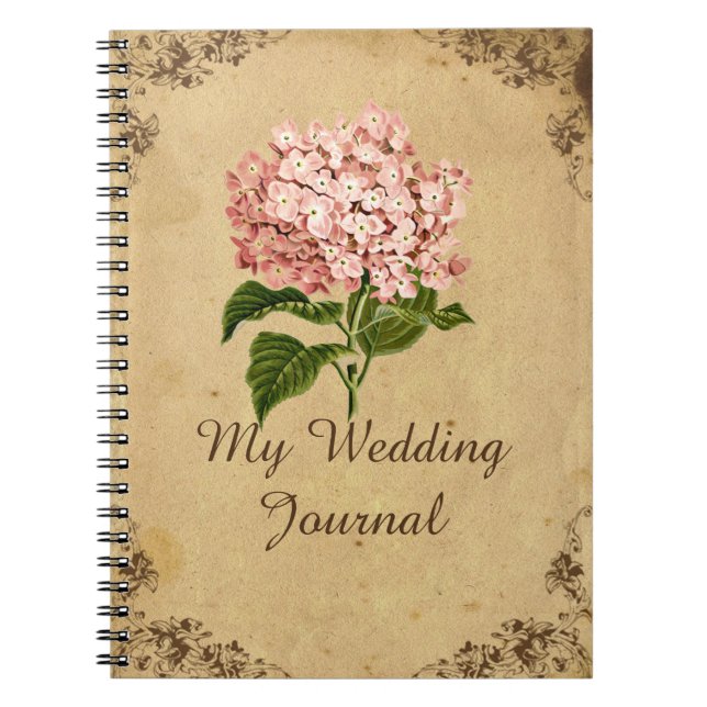 Vintage Hydrangea-Hochzeits-Zeitschrift Notizblock (Vorderseite)