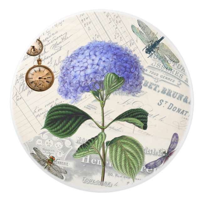 Vintage Hydrangea Keramikknauf (Vorderseite)