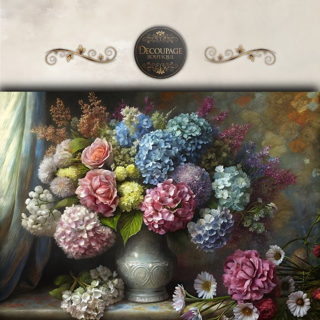 Vintage Hydrangea-Rosen-Sträuße-Decoupage Seidenpapier (Vintage Hydrangea Rose Bouquet Decoupage Tissue Paper)