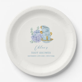 Vintage Hydrangea Tea Brewing Baby Dusche Pappteller