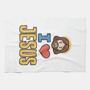 Vintage I Love Jesus Christliches Grafikdesign Geschirrtuch