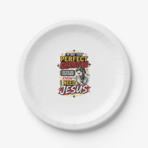 Vintage I Need Jesus Christliches T-Shirt Design_1 Pappteller