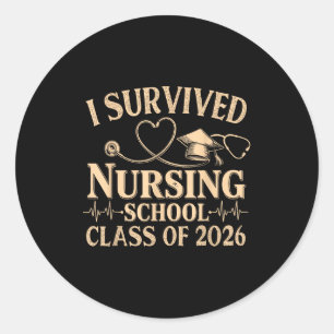 Vintage I Survied Nursing School Abschlussjahrgang Runder Aufkleber