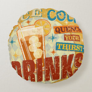 Vintage Ice Cold Drinks Metallschild. vintage, sod Rundes Kissen