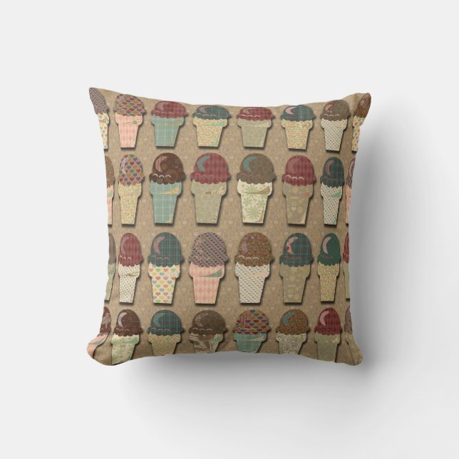 Vintage Ice Creme Cones Muster-Design Kissen (Vorderseite)