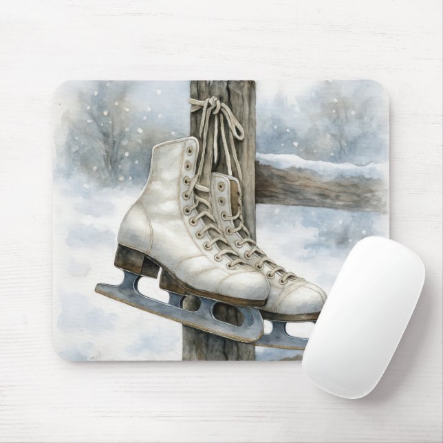 Vintage Ice Skates Hanging Fence Post Mousepad (Mit Mouse)