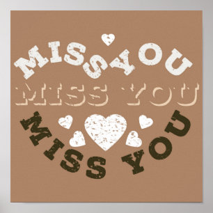 Vintage Ich vermisse dich distressed Retro-Herzen Poster