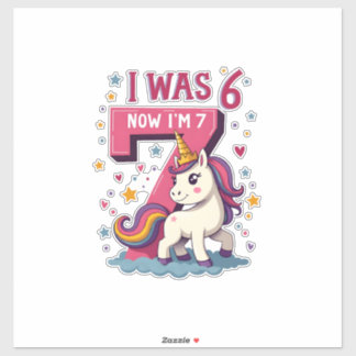 Vintage Ich war 6 jetzt bin ich 7 Einhorn Geburtst Aufkleber