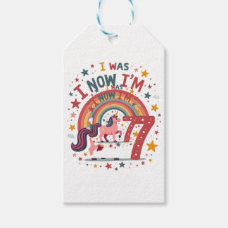 Vintage Ich war 6 Jetzt bin ich 7 Einhorn Geburtst Geschenkanhänger