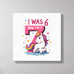 Vintage Ich war 6 jetzt bin ich 7 Einhorn Geburtst Leinwanddruck