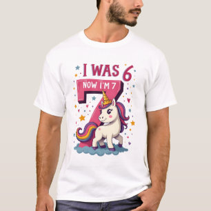 Vintage Ich war 6 jetzt bin ich 7 Einhorn Geburtst T-Shirt