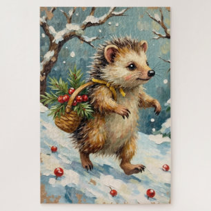 Vintage-Igel mit Weihnachtsbeerkorb Puzzle