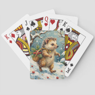 Vintage-Igel mit Weihnachtsbeerkorb Spielkarten