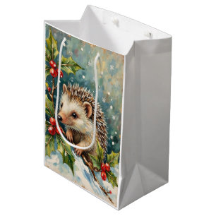 Vintage Igel unter Stechpalmen Weihnachten Mittlere Geschenktüte