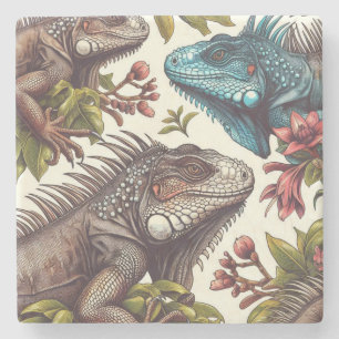 Vintage Iguana Nahtlose Malerei Steinuntersetzer