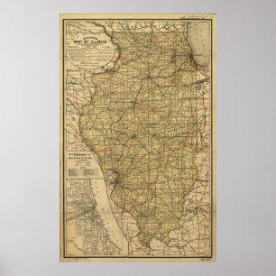 Vintage Illinois Railroad Map (1897) Poster