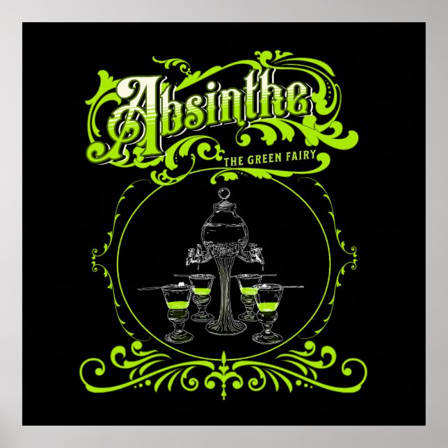 Vintage Illustrated Absinthe Set Poster (Vorne)